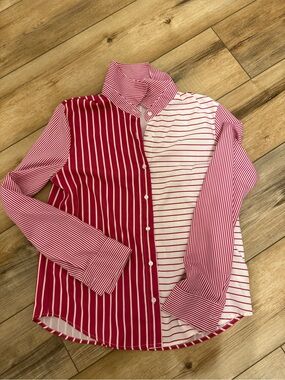 Two-Tone pink & White Striped Button-Up Shirt